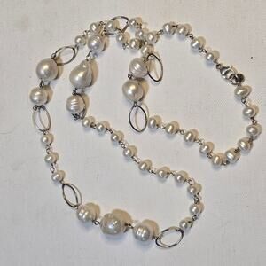 Lucas Lameth FRESHWATER Pearl Necklace LUC 925 CN Sterling‎ Silver Long
